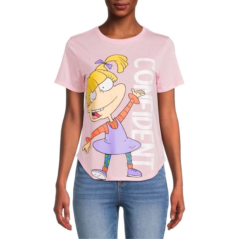 Junior Womens Nickelodeon Rugrats Angela Confidence Graphic Tee Shirtโ- Sz M 7/9